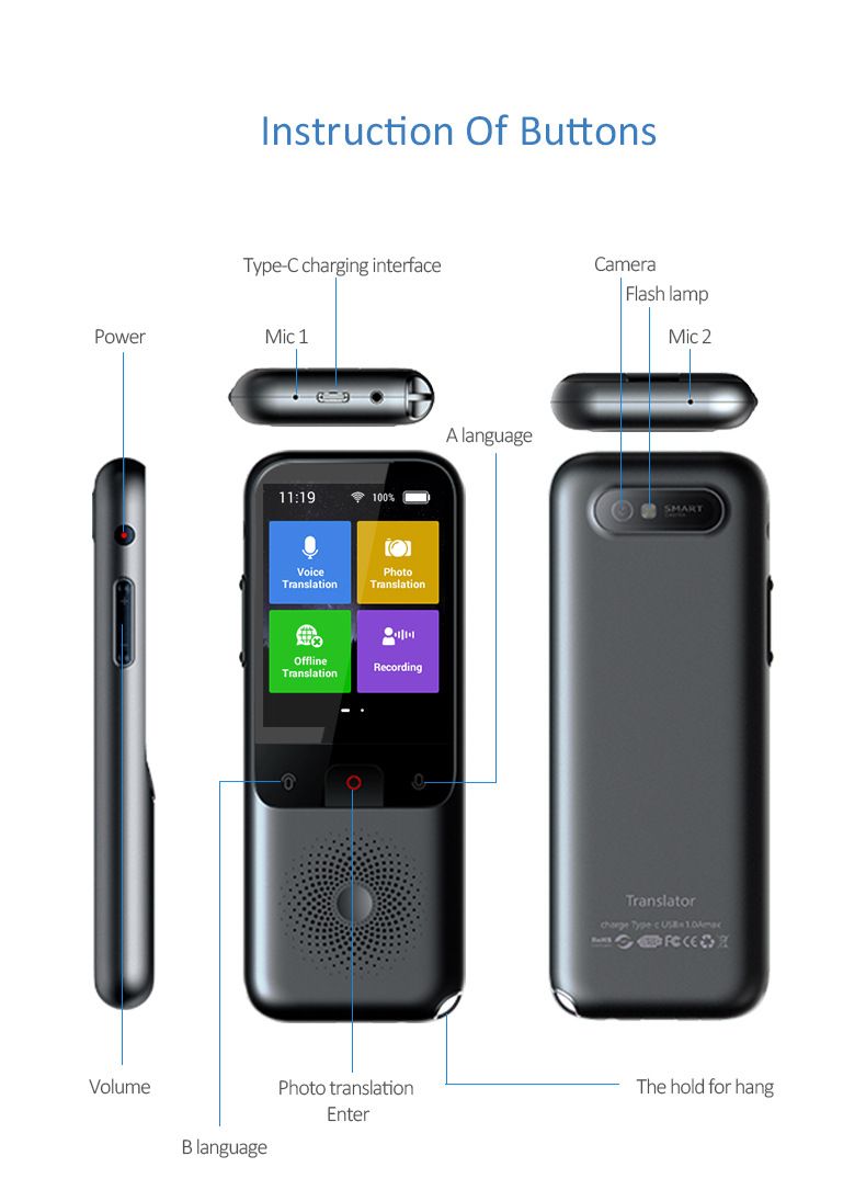 T11 Intelligenter Sprachübersetzer, 10 Länder, offline, 134 Sprachen, WLAN, Fotoaufzeichnung, intelligente Sprachübersetzungsmaschine_voghion.com