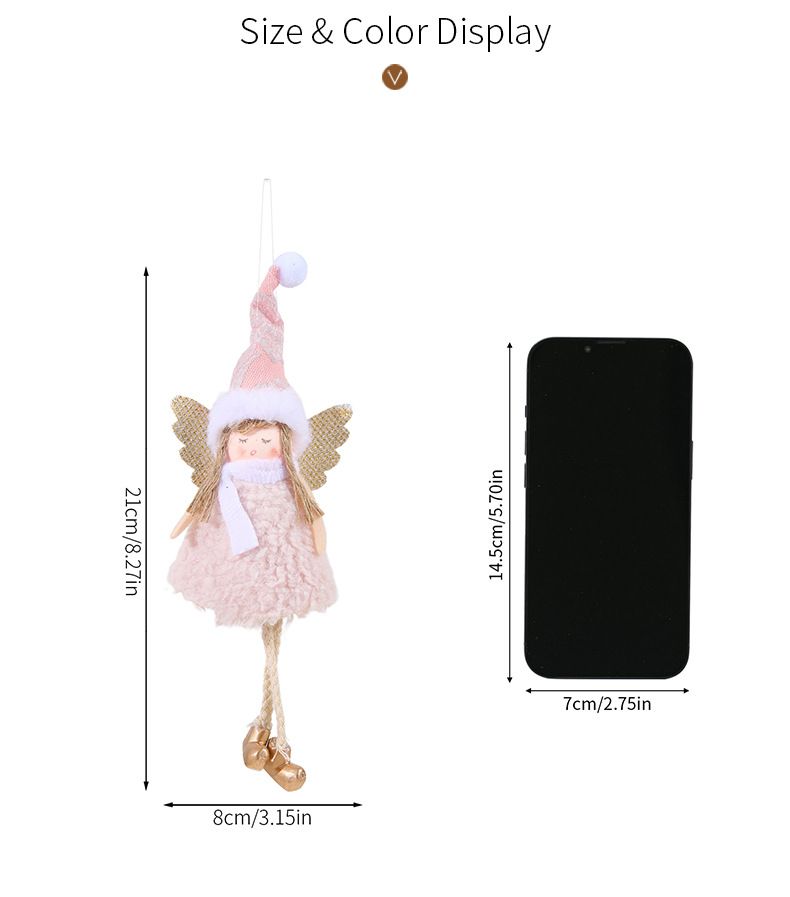 Pom Pom Hat Angel Girl Ornament - Christmas Tree Hanging Decorations, Set Of 4 (Beige, Gray, White, Pink), European Style Holiday Decor"_voghion.com