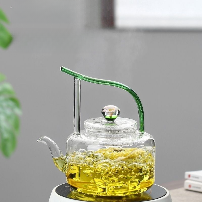 Rein handgefertigte, handbemalte, hitzebeständige Teekanne aus Glas im chinesischen Stil, temperaturbeständig von -20 °C bis 130 °C, Präzision_voghion.com
