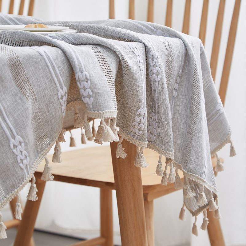Nappe à rayures vintage française - Style ferme rustique avec détails brodés, élégante et stylée pour table à manger et table basse_voghion.com