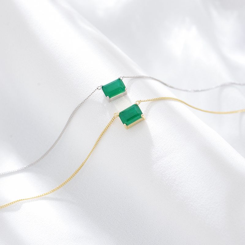Damenschmuck S925 Sterling Silber Quadratische smaragdfarbene Edelsteinkette Nischendesign Leichter Luxus Einfache Schlüsselbeinkette mit einem einzelnen Diamanten_voghion.com