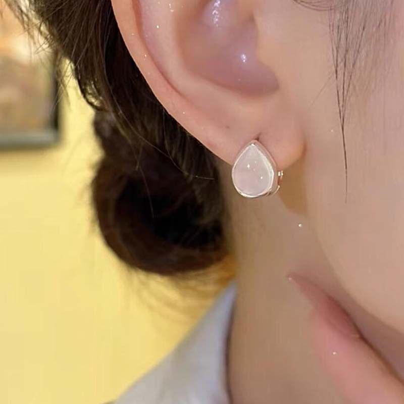 Authentic Niche Design Ice Transparent Cat's Eye Stone Double-Sided Water Drop Exquisite Versatile Earrings Elegant_voghion.com