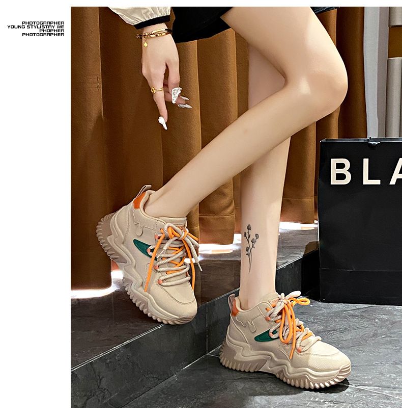 Bottes mi-hautes à plateforme pour femmes, chaussures de papa à plateforme, bottes d'alpinisme à lacets, chaussures décontractées pour femmes_voghion.com