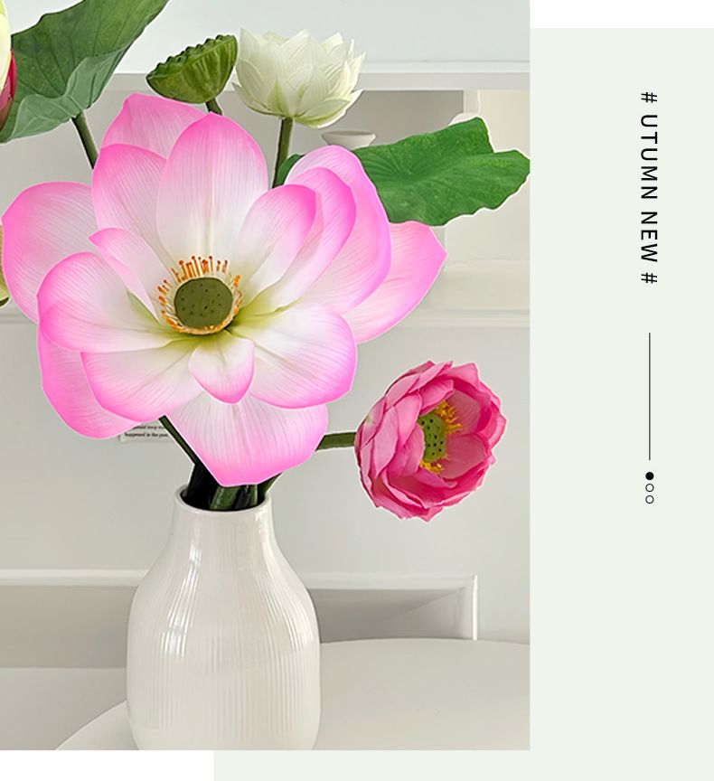 Eleganti fiori di loto artificiali con foglie e baccelli per decorazioni per la casa, matrimoni, fotografia - Composizione floreale realistica di peonie di seta_voghion.com