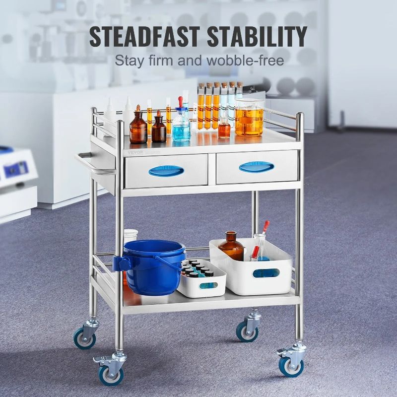 Drawers Cart Lockable Dental Medical Utility Serving With Steel 2 Rolling With Layers Cart Cart Cart Stainless Lab Two Utility_voghion.com