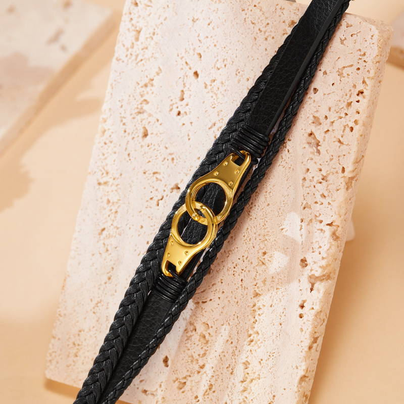 Bracciale in pelle da uomo con cordino in pelle intrecciata multistrato fatto a mano_voghion.com