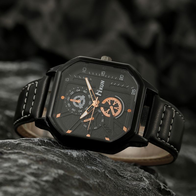 Accessoires unisexes mode double couche boîtier carré ceinture décontracté hommes sport ensemble de 5 pièces montre à quartz_voghion.com