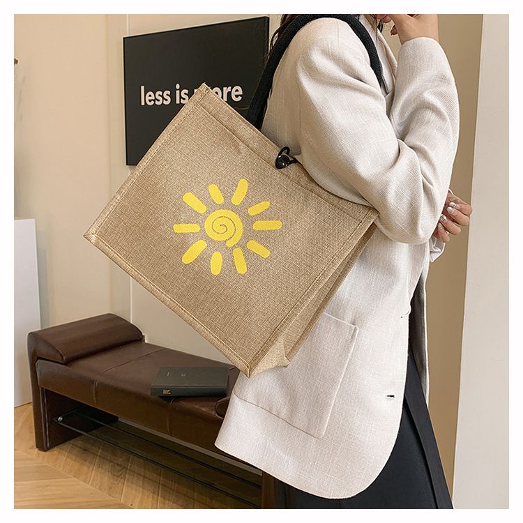 Beach Bag Thickened Large Capacity Linen Underarm Bag Shopping Bag Commuter Tote Bag Premium Casual Hand Bill Shoulder Bag Minimalism_voghion.com