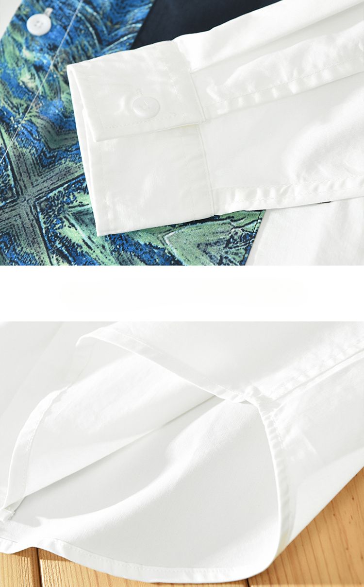 Personalisiertes bedrucktes Patchwork-Langarmhemd für Männer, Retro-künstlerisches lockeres Hemd_voghion.com