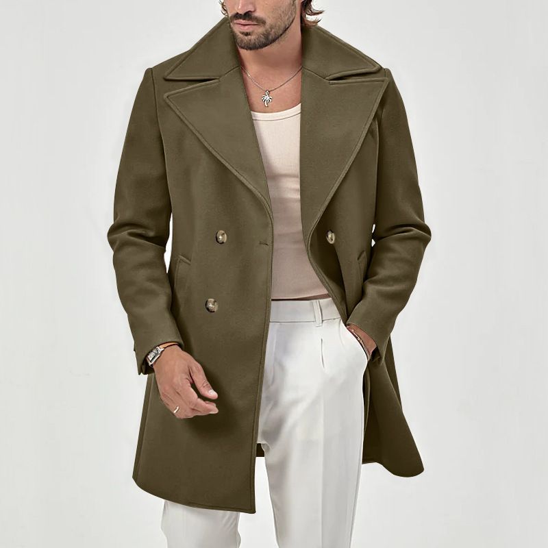 2025 Men's Autumn Winter New Style Lapel Double-Breasted Slim Fit Jacket Trench Coat_voghion.com