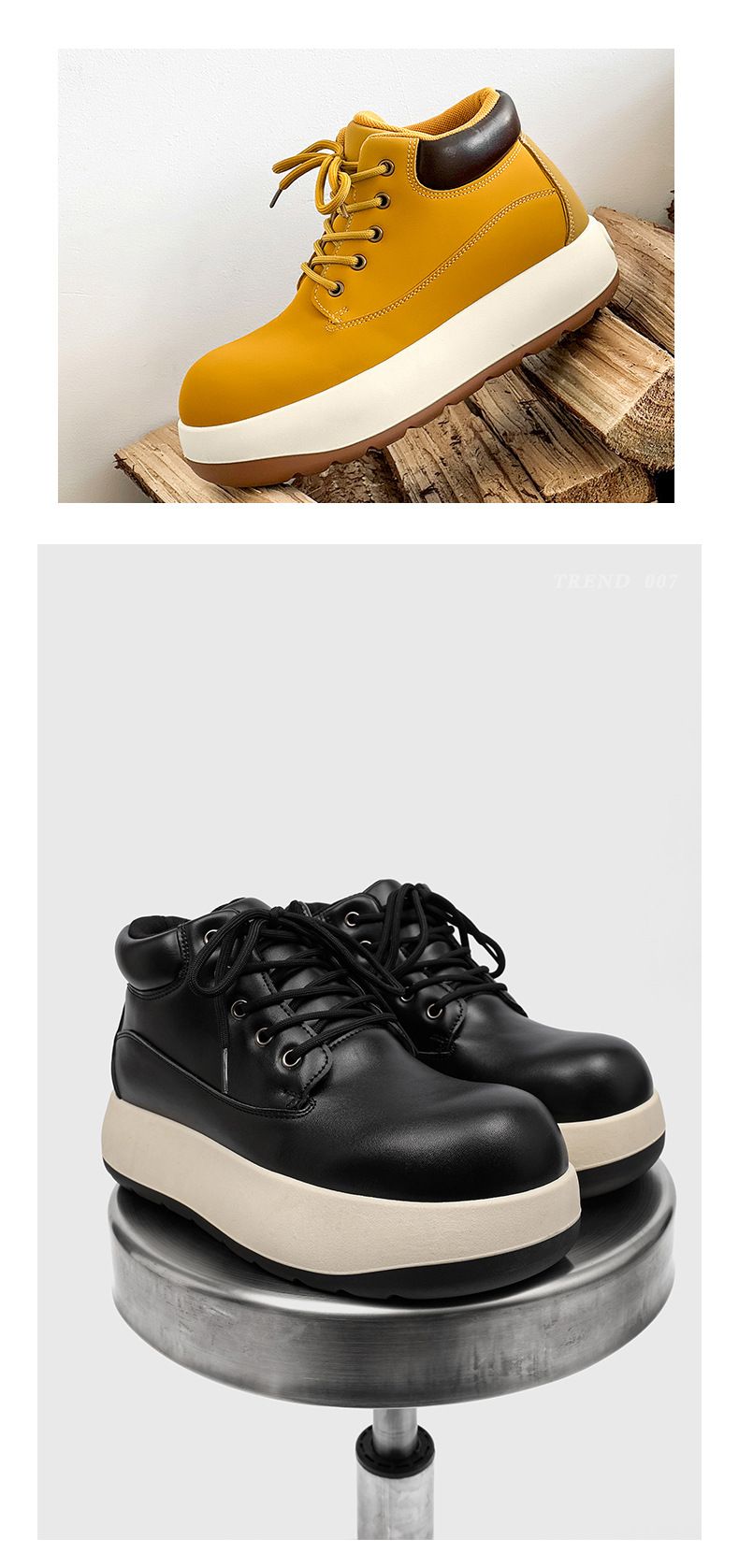 Men's Chunky Derby Boots Retro Motorcycle Style High Top Martin Boots In Yellow/Black/Brown - Fashionable & Comfortable_voghion.com