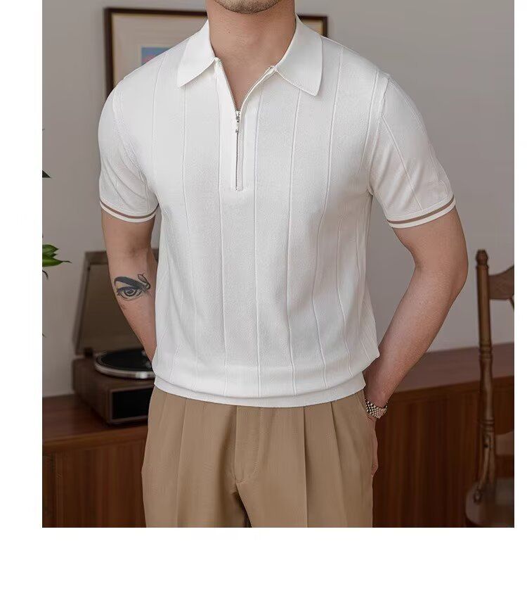 Herren-Premium-Sommer-Poloshirt, Slim Fit, halblanger Reißverschluss, Strickoberteil, kurzärmlig, atmungsaktiv, Freizeithemd für Teenager und junge Erwachsene_voghion.com