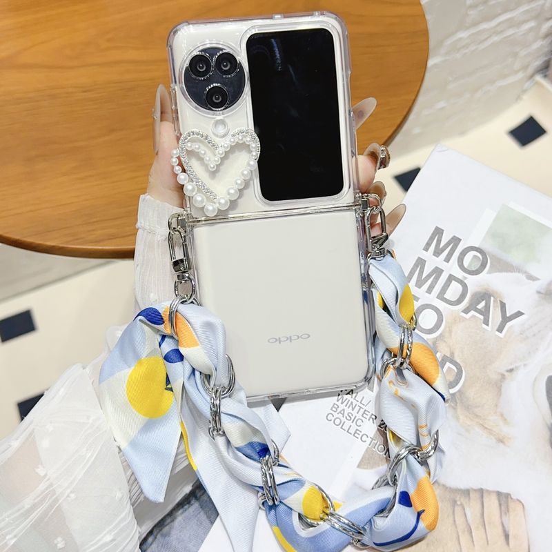 Love Feather Yarn per OPPO Find N2flip Custodia per cellulare Nuova custodia protettiva N3flip Sciarpa di seta Catena portatile_voghion.com