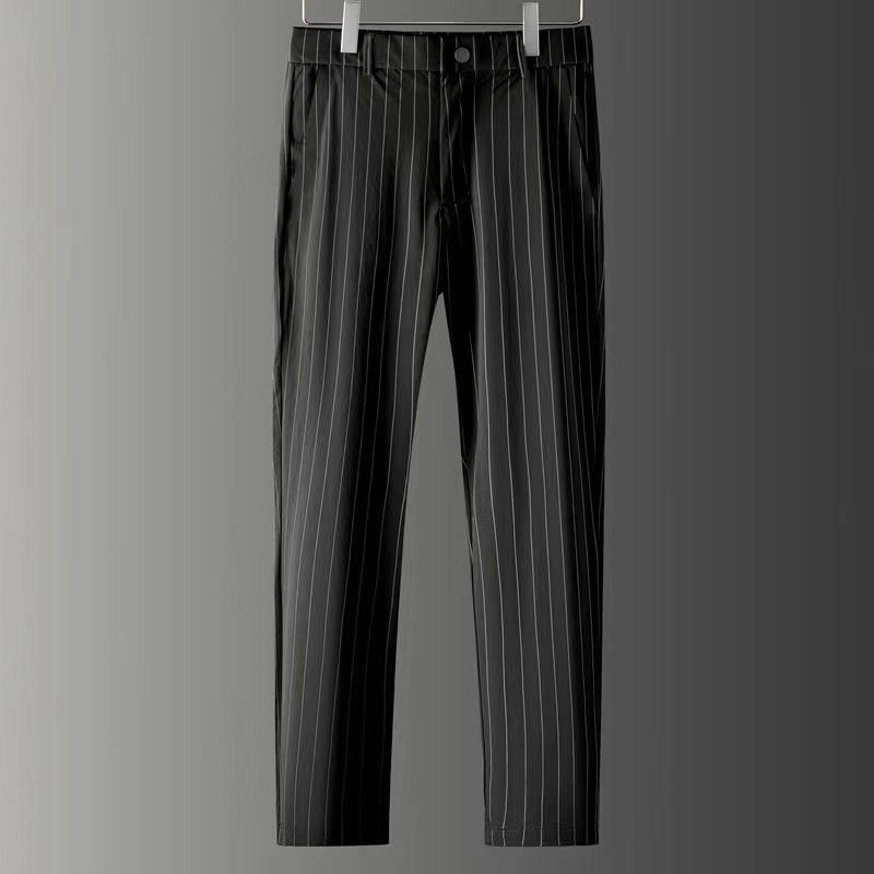 Men's Clothing High End Business Casual Suit Men's Summer Ice Silk Short Sleeved Thin Striped Two Piece Suit Men_voghion.com