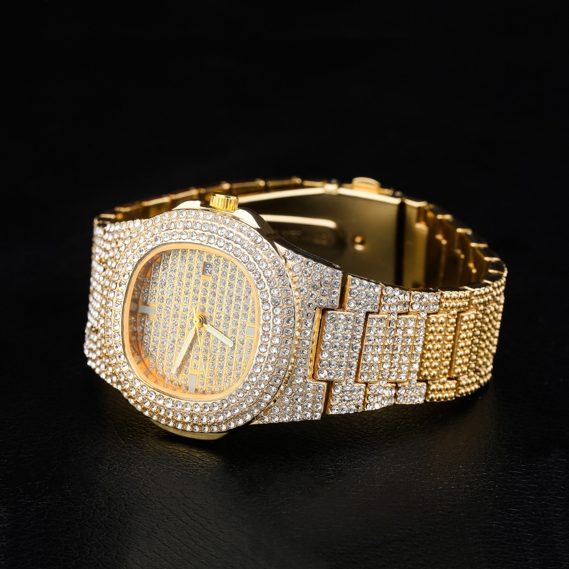 Orologi HIP HOP in oro al quarzo con diamanti ghiacciati di marca con orologio relogio in acciaio inossidabile Micropave CZ_voghion.com