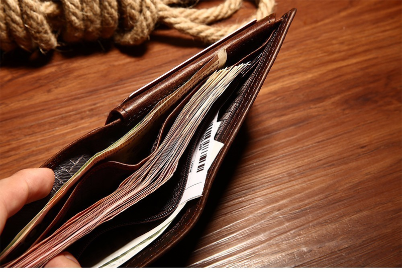 GENODERN Cow Leather Men Wallets with Coin Pocket Vintage Male Purse RFID Blocking Genuine Leather Men Wallet with Card_voghion.com