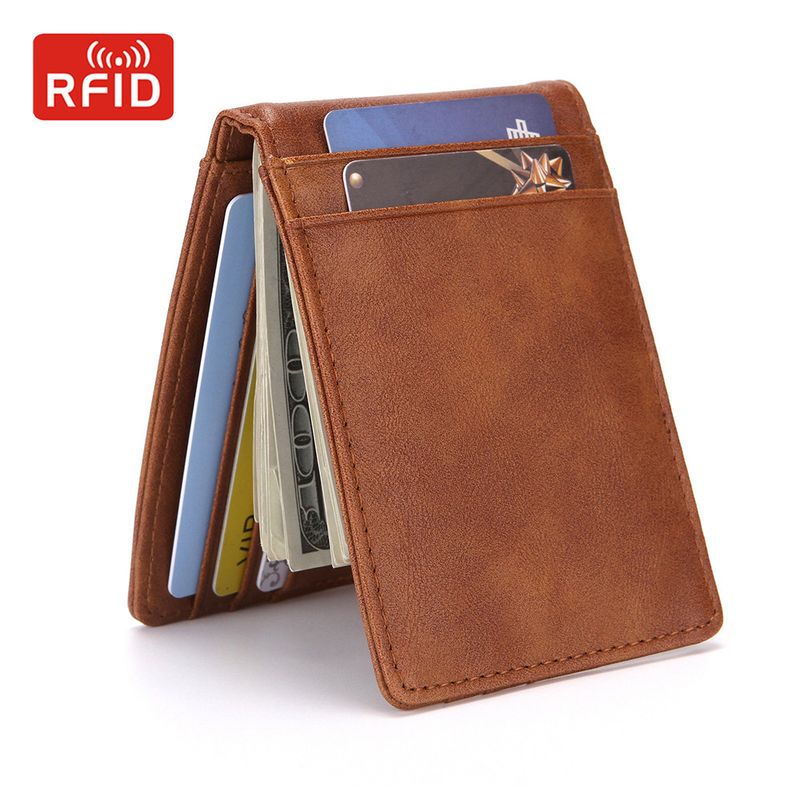 Men’s Bags Simple Men's Dollar Clip Wallet New Pu Leather RFID Anti Theft Card Holder Business Men's Wallet Card Holder_voghion.com