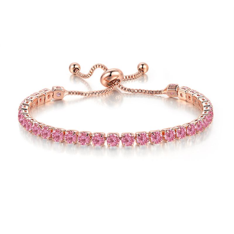 Tam Pırlanta Ayarlanabilir Bileklik - 4 mm Yuvarlak Zirkon Bileklik (Doğum Taşı Seçeneği, Lüks Işıltı)_voghion.com