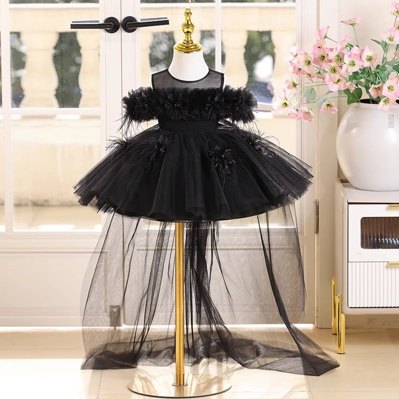 Abito da sera da ragazza di ispirazione francese - Abito da principessa nero di lusso per concerti ed eventi speciali alla moda_voghion.com