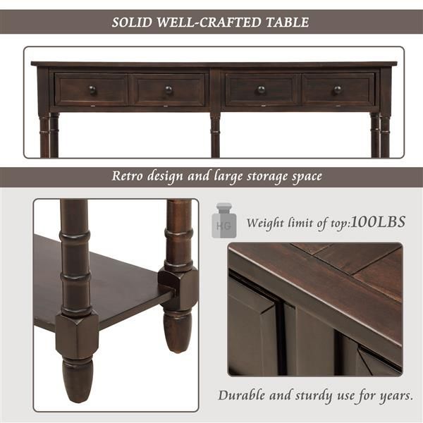 Console Table Sofa Table Easy Assembly With Two Storage Drawers And Bottom Shelf For Living Room, Entryway (Espresso)_voghion.com