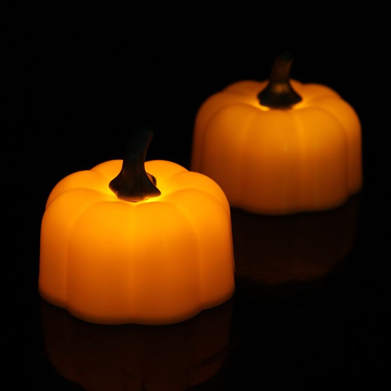 Halloween LED Pumpkin Lantern Set - 12pcs Battery-Operated Flameless Candles, Flickering Warm White Glow, Spooky Decor For Party, Porch & Indoor_voghion.com