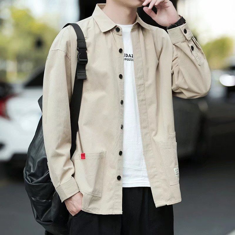 Frühling und Herbst Langarm Herren Trendy Ins Hong Kong Stil Vielseitiges Rascal Shirt Koreanische Ausgabe Lose Arbeitskleidung_voghion.com