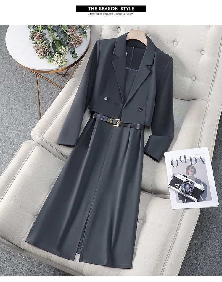 Naiste rõivad Pruun lühike ülikond jakk Naiste kevad- ja sügisriided Uus kallihinnaline vest seelik ülikond seelik_voghion.com