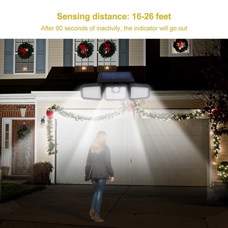 Buitenzonne-energie driezijdige draaibare wandlamp intelligente inductie brede hoek waterdichte duurzame tuinlamp_voghion.com