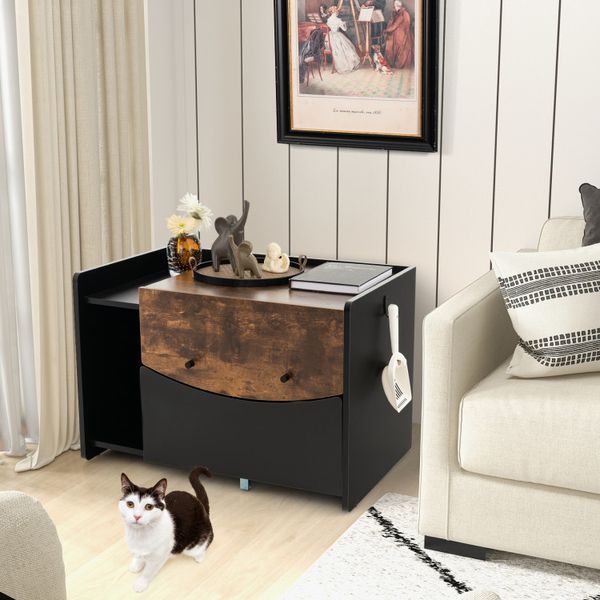 Cat Litter Box Enclosure With Pull-out Drawer_voghion.com