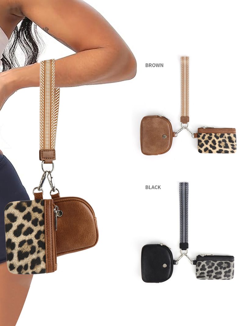 Damen Mini Zipper Wristlet Keychain Portemonnaie Duebel Pocket Wristlet Portable Portemonnaie Coin Portemonnaie Mini Women Coin Bag_voghion.com