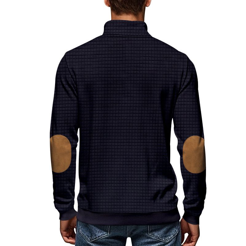 American Style Autumn Winter Men's Casual Sweatshirt Jacquard Small Square Embroidery Patchwork Stand Collar Loose Top_voghion.com
