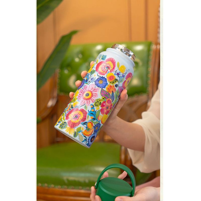 Tazza termica in acciaio inossidabile colorato MAGRACE Flower Shadow francese da 1000 ml, grande capacità, con supporto portatile per il tè_voghion.com