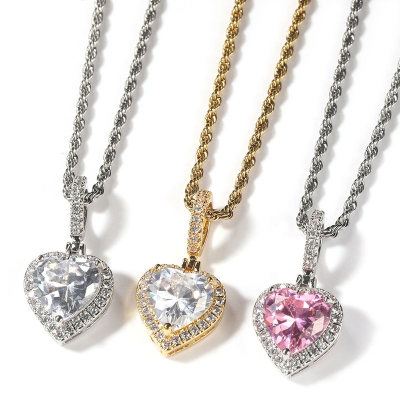 Gioielli da uomo e da donna, stile Hip Hop, in rame con zirconi intarsiati, ciondolo a forma di cuore, collana di lusso di alta qualità, accessori alla moda._voghion.com