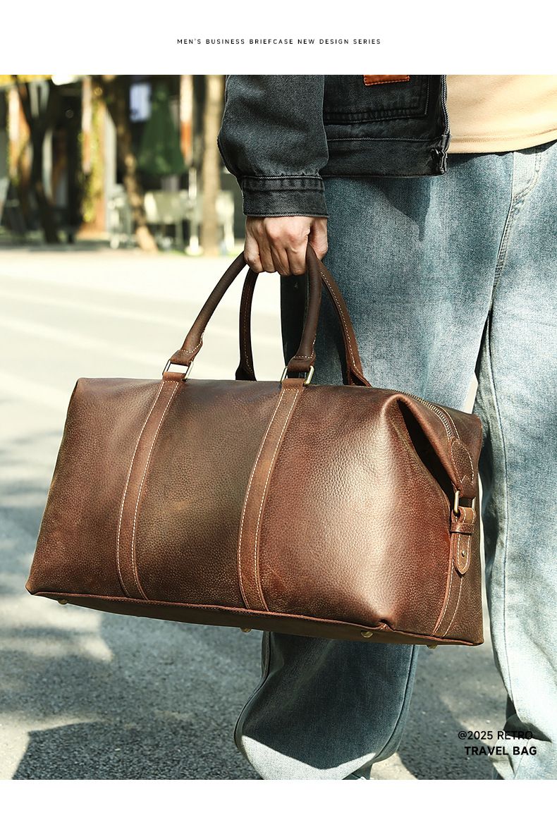 Borsa da viaggio vintage in vera pelle da uomo, borsone in pelle invecchiata retrò con tracolla, capiente capacità 36-55L, resistente, per viaggi casual_voghion.com