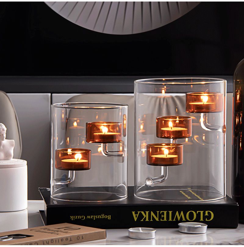 Hurricane Glass Candle Holder - Brown Windproof Cylinder Candle Stand For Romantic Dinner, Home Decor & Gift_voghion.com