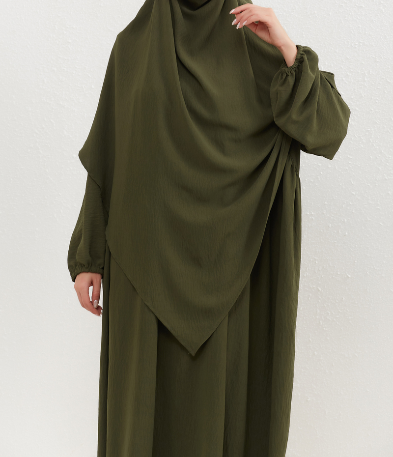 Women's Clothing Two Piece Set Solid Color Headscarf Robe Dress Ethnic Style_voghion.com