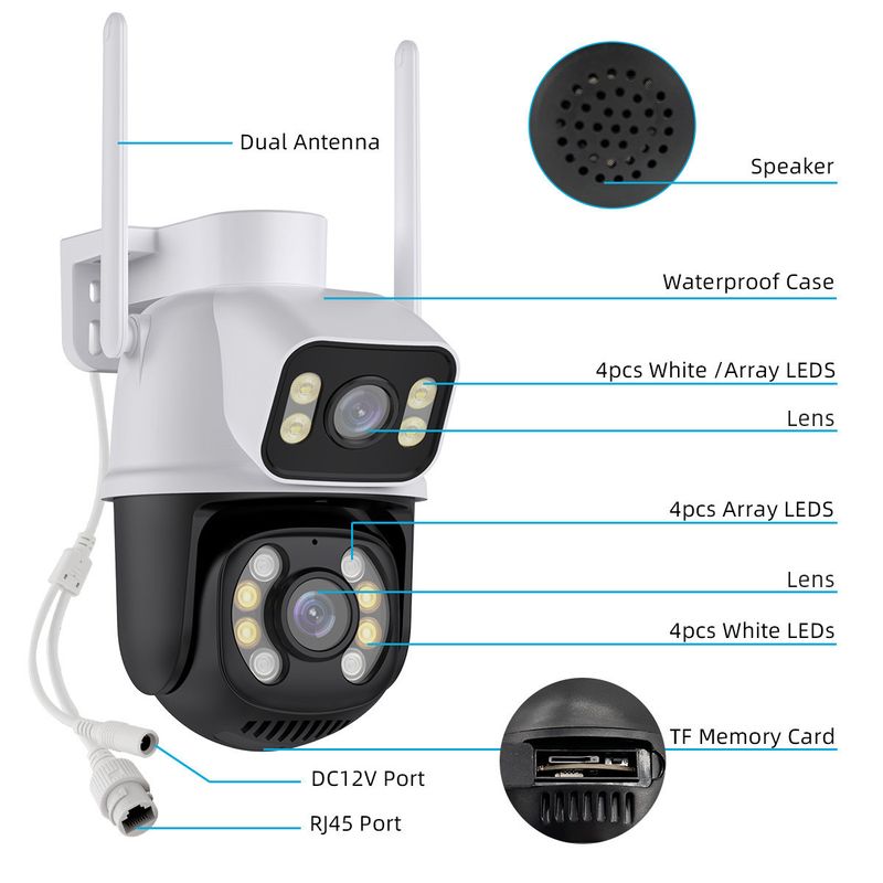 Icsee8mp Draadloze verrekijker met geweerkogelcamera, thuisbeveiliging, buiten, HD nachtzicht, 360 graden mobiele telefoon afstandsbediening_voghion.com
