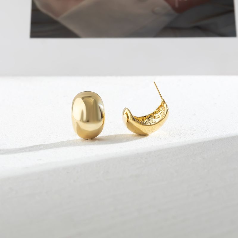 Orecchini a forma di fagiolo in metallo, semplici, di alta qualità, classici e leggeri, placcati in oro, per donna, con ago in argento, eleganti_voghion.com