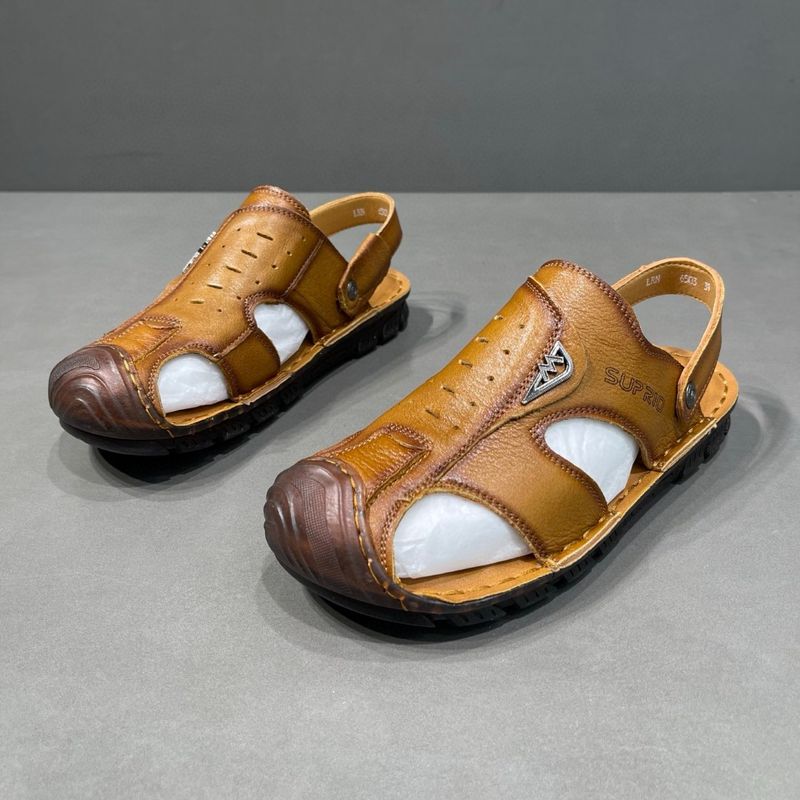 Sommer Neue Sandalen Top Layer Beach Casual Leder Rindsleder Weiche Sohle Nähte Zehenkappe Herrenschuhe_voghion.com