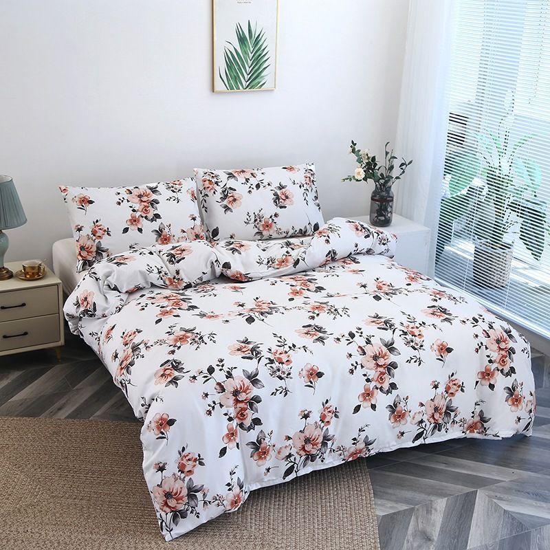 Conjunto de capa de edredom de algodão escovado de luxo estampado - roupa de cama macia tamanho casal/queen/king size para casa e dormitório universitário_voghion.com