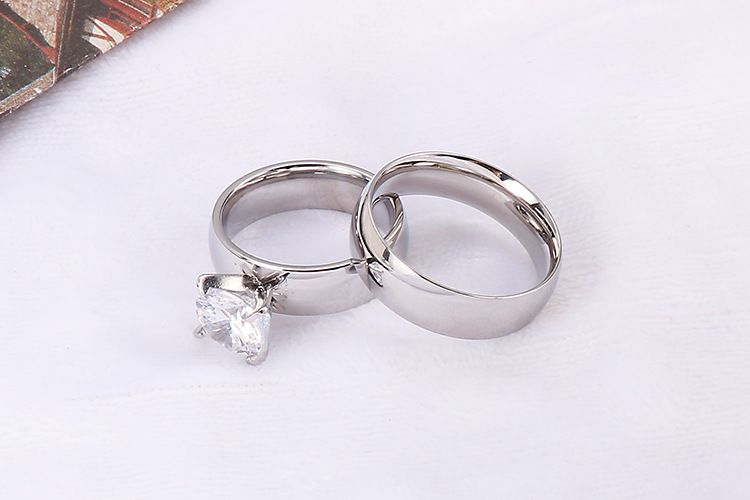Couple Jewelry Korean Stainless Steel Pair Simple Zircon Wedding Ring Valentine's Day Gift_voghion.com