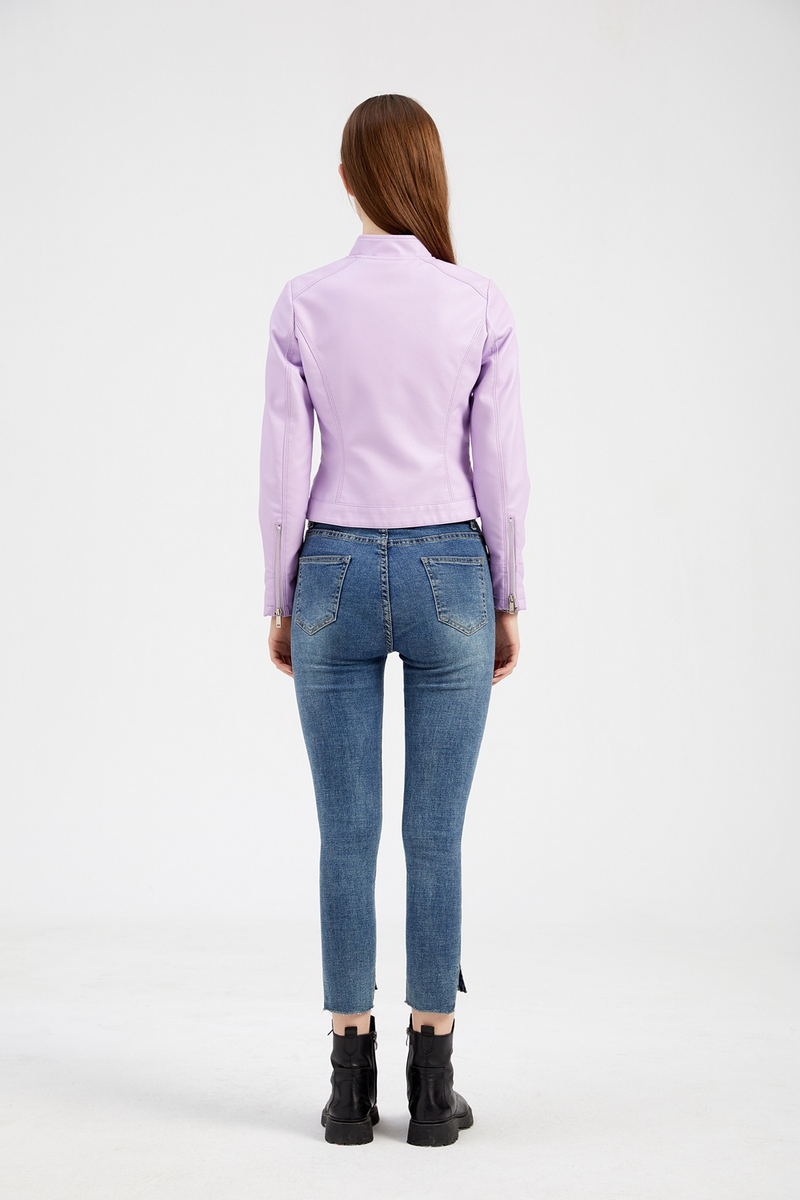 Women's Clothing New Leather Jacket Short Small Coat Spring and Autumn Stand-up Collar Jacket_voghion.com