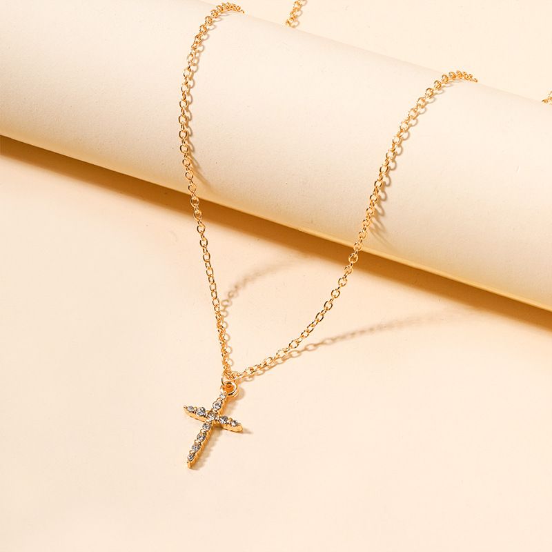 Personalized jewelry ins style diamond alloy cross necklace simple pendant for women_voghion.com