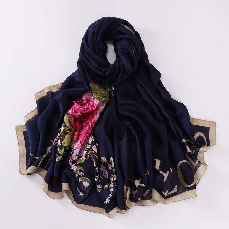 Sciarpa di seta di media lunghezza, regalo rosso festivo per la mamma, motivo floreale, semplice e traspirante sciarpa con protezione solare_voghion.com