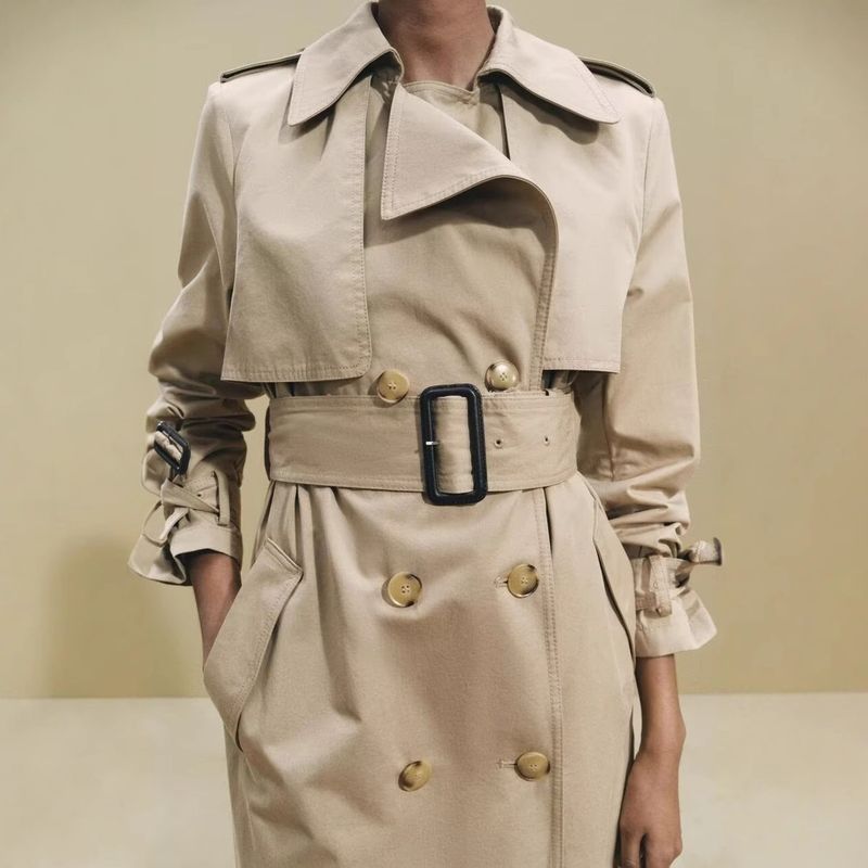 Jachetă nouă pentru femei, la modă, cu cataramă dublă, cu curea, stil clasic, rezistentă la vânt, W 69022_voghion.com