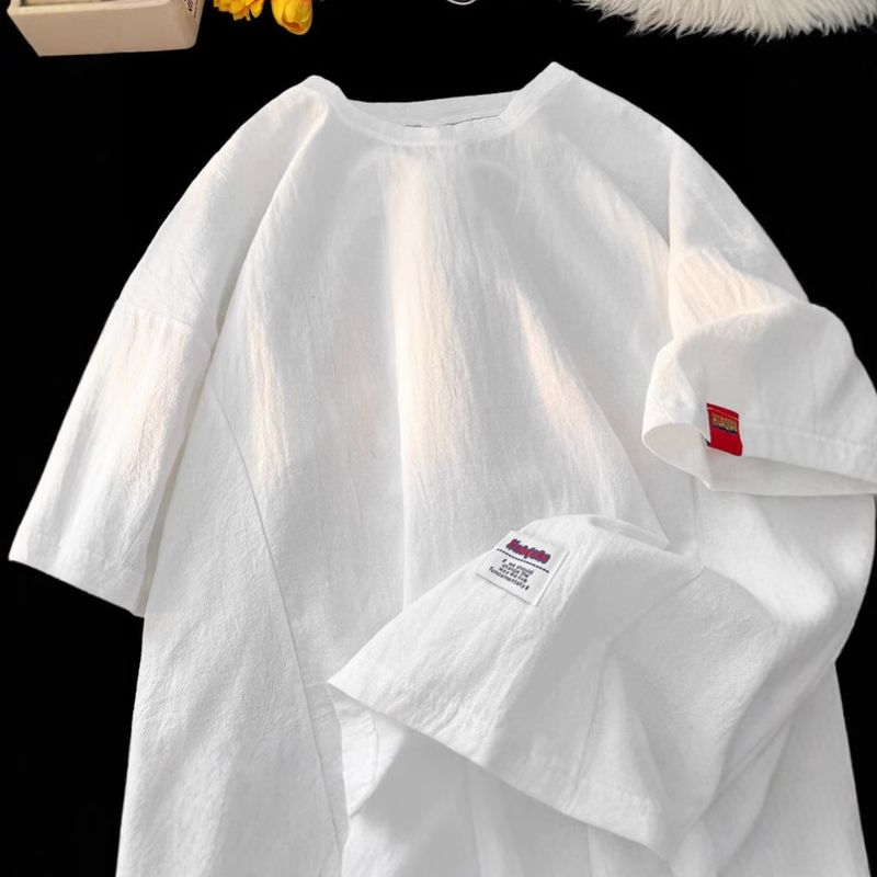 2025 Outfit estivo Nuovo taglio tridimensionale con cuciture T-shirt larga in cotone e lino a cinque quarti con scollo a V casual_voghion.com