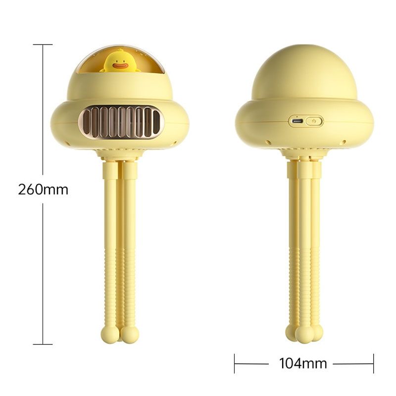 Ventilator für Kinderwagen mit Kopfschütteln, blattloser Oktopus, stumm, tragbarer Mini-Ventilator, normale Version (gelb)_voghion.com