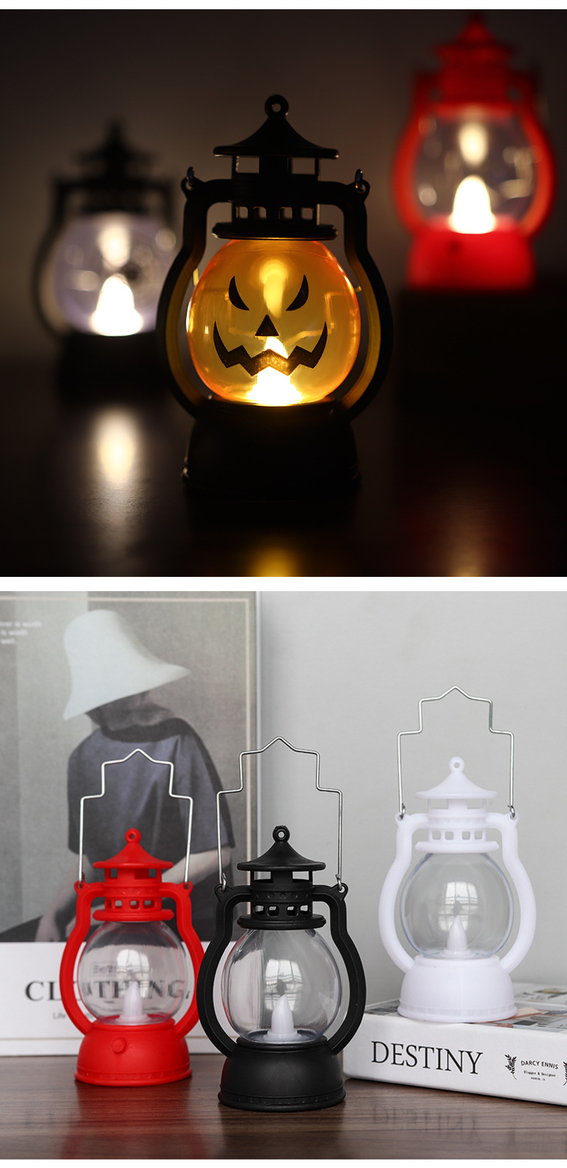 Halloween Decoration Oil Electronic Candle LED Small Lantern Creative Wind Handheld Pumpkin Lamp_voghion.com