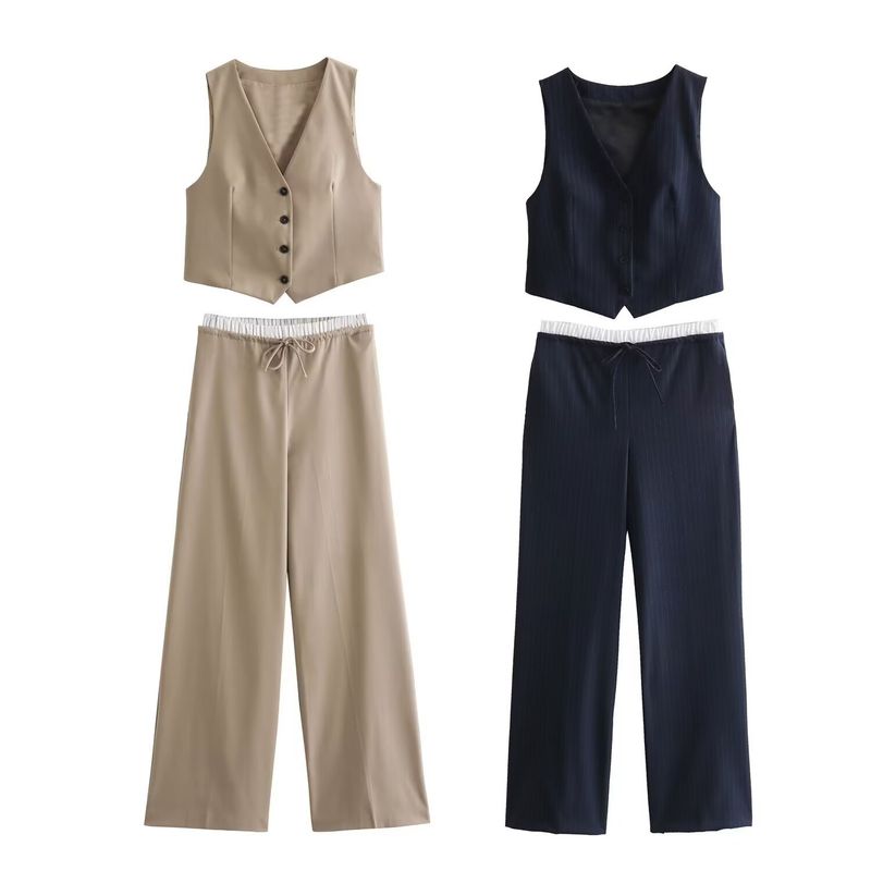 Women's Spring Slim Vest & Patchwork Pants Set - Casual Korean Style Stretch Polyester Outfit_voghion.com