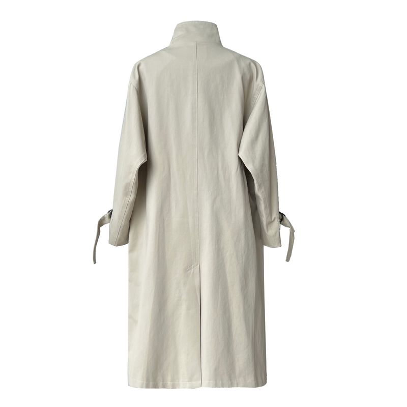Elegant British-Style Long Trench Coat For Women – Minimalist & Luxurious Knee-Length Overcoat With Adjustable Belt, Pure Cotton, Black & Light Beige_voghion.com